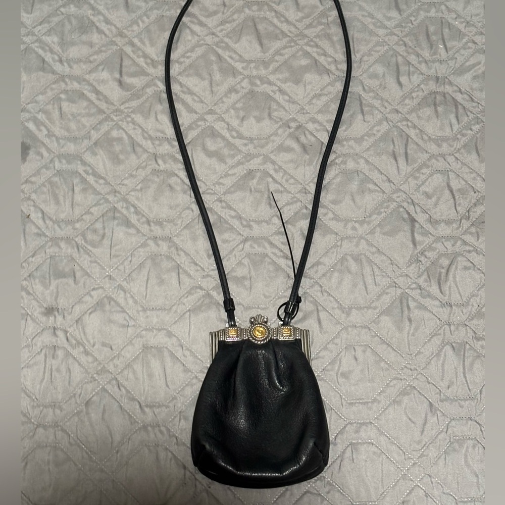Brighton Victorian Silver Ornate Kisslock Crossbody Black Leather Purse Vintage
